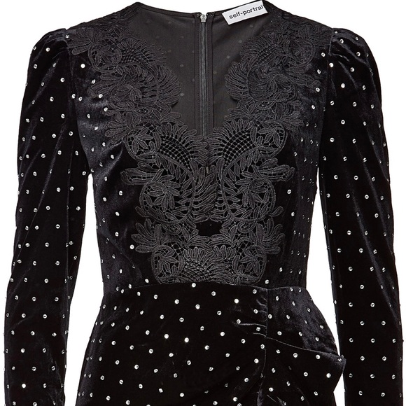 Sparkling Self-Portrait Velvet Dress with rhinestone embellishments throughout - Picture 4 of 13